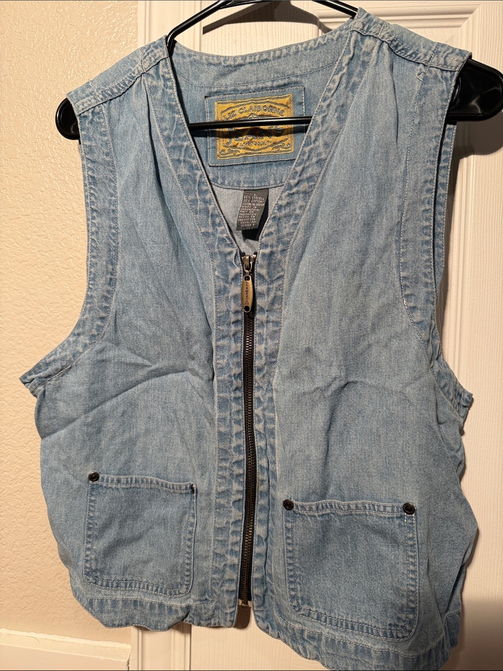 Liz Claiborne Light Blue Denim Zip-Front Vest